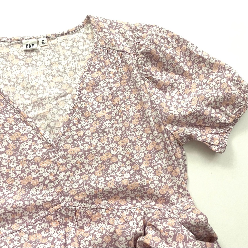 GAP Purple Pink Soft Girl Ditsy Floral Short Sleeve Tiered Mini Dress Medium